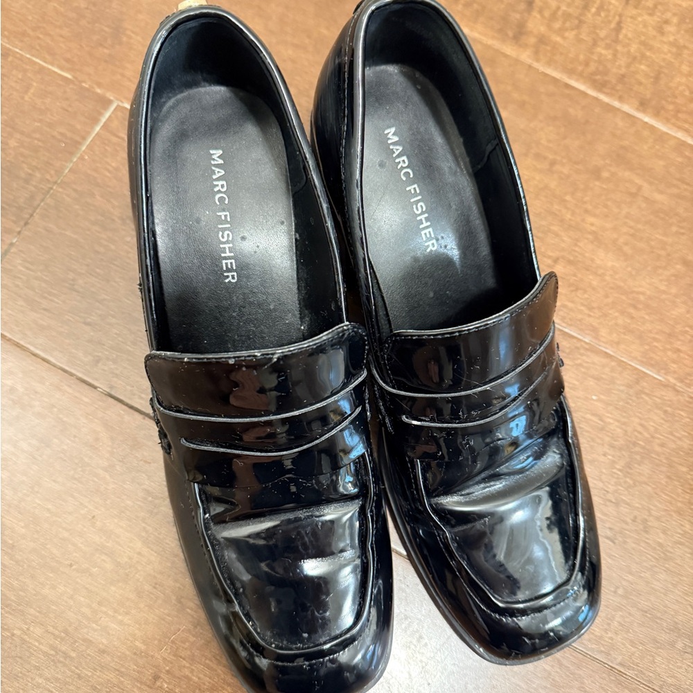 Marc Fisher Black Leather Slip-On Loafers